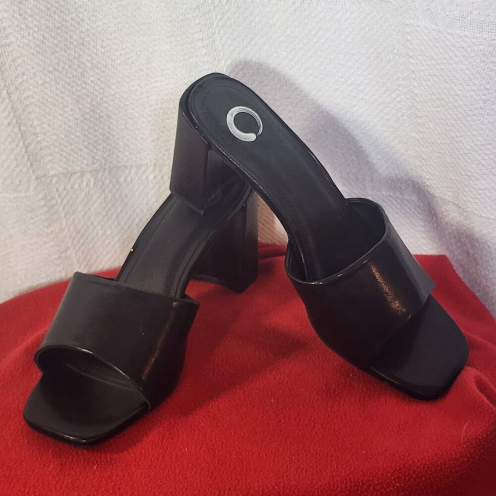 Journee Collection Black Covered Half Block Heel Square Toe Alisia Slide Sz 8.5